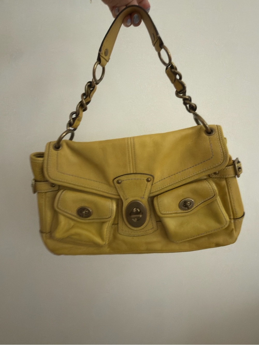 Vintage 65th Anniversary Coach Legacy Yellow Leather Shoulder Bag with Chain - Picture 6 of 15